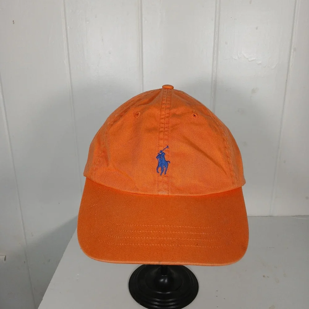Polo Ralph Lauren Dad Hat Men OS Orange Blue Pony Logo Cotton Chino Twill Cap